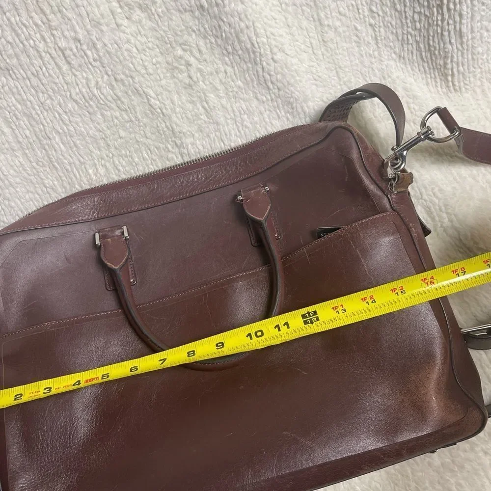Cole Haan leather deep Brown Hamilton laptop bag with silver tone hardwares